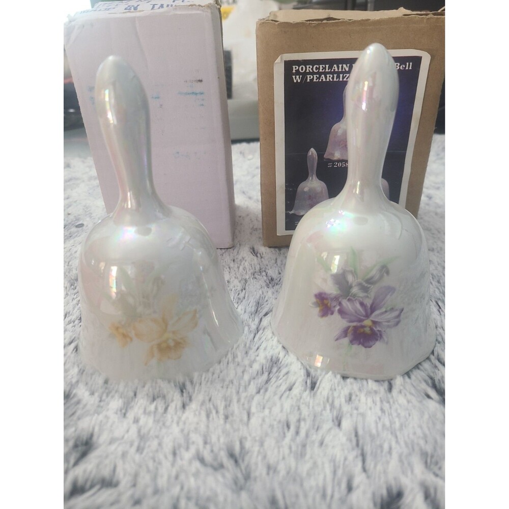 Vintage Set Of 2 Porcelain Japanese Dinner Bell with Pearlized 5"